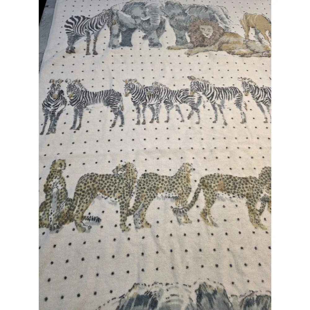 Vintage Safari Animal Bath Beach Towel Lion Zebra Elephant Cheetah Fringe 34x58